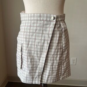 Plaid Wrap Skort with Button Detail